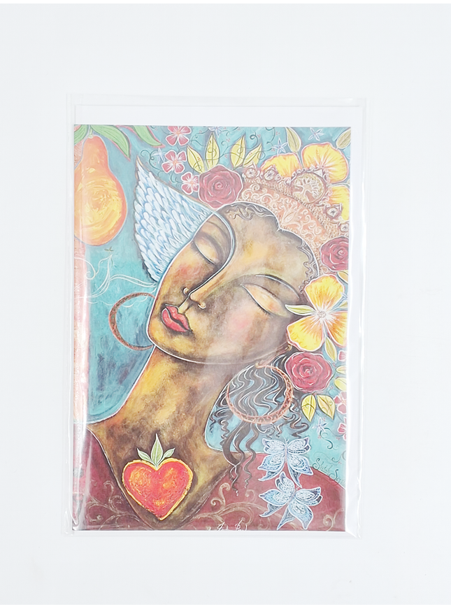 Wenskaart vrouw met bloemen