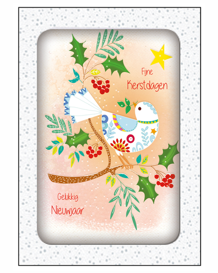 Kerstkaarten doosje 10x duif fijne feestdagen (F13116)