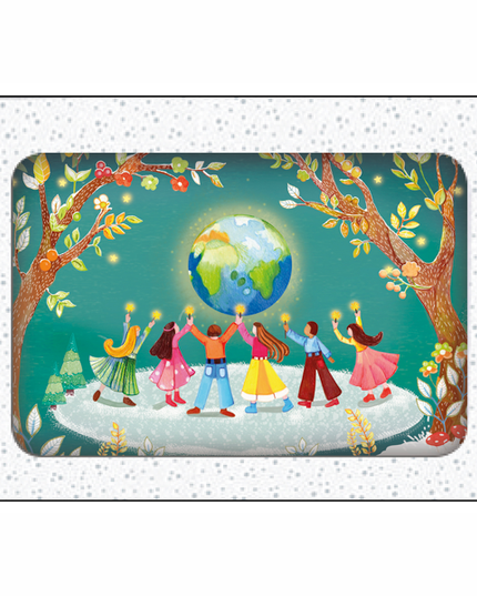 Kerstkaarten doosje 10x wereldbol en kinderen (F13117)