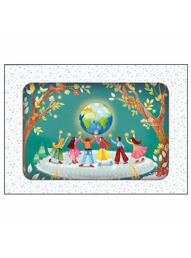 Kerstkaarten doosje 10x wereldbol en kinderen (F13117)