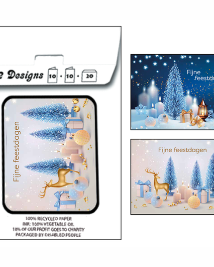 Kerstkaarten tasje 20x kerstboom en hertje (F13120 + F13121)