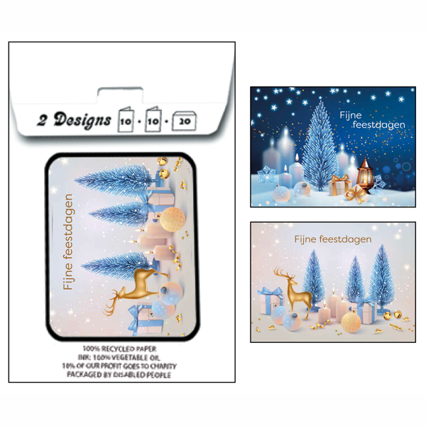 Kerstkaarten tasje 20x kerstboom en hertje (F13120 + F13121)