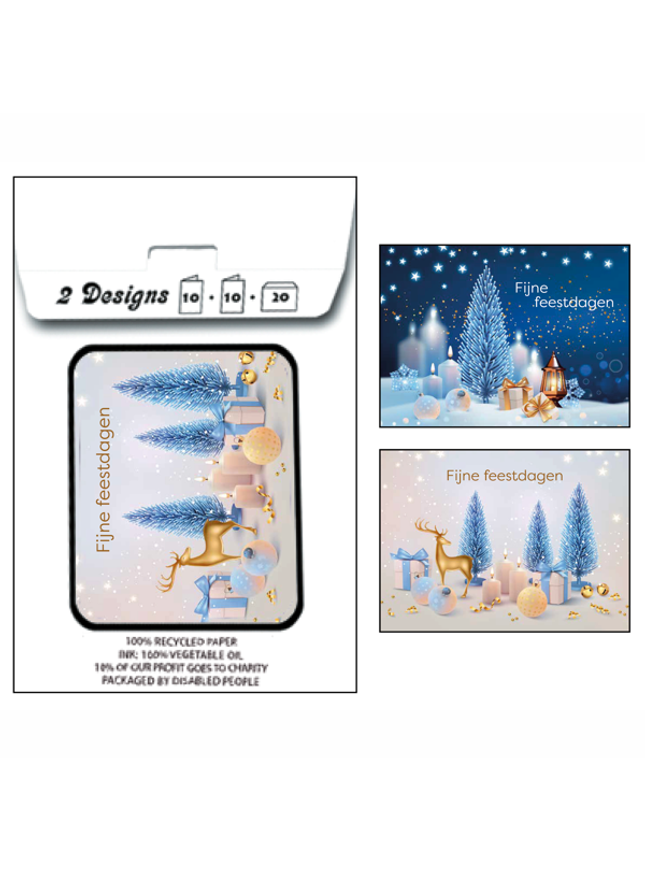 Kerstkaarten tasje 20x kerstboom en hertje (F13120 + F13121)